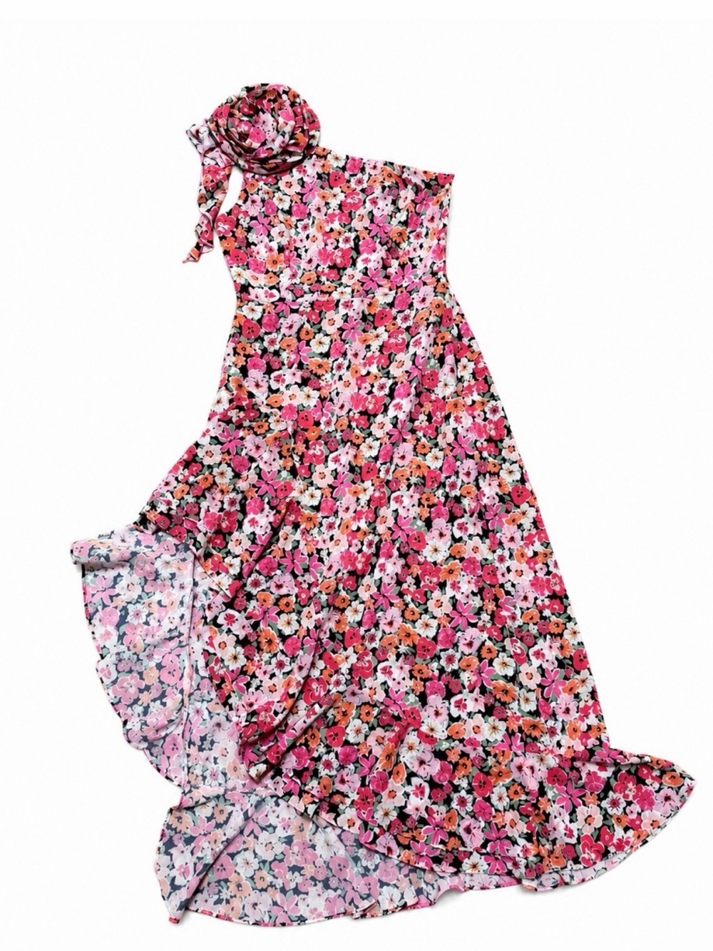 Grace Karin One Shoulder Sleeveless Floral Flowy Ruffle High Low Maxi Sundress